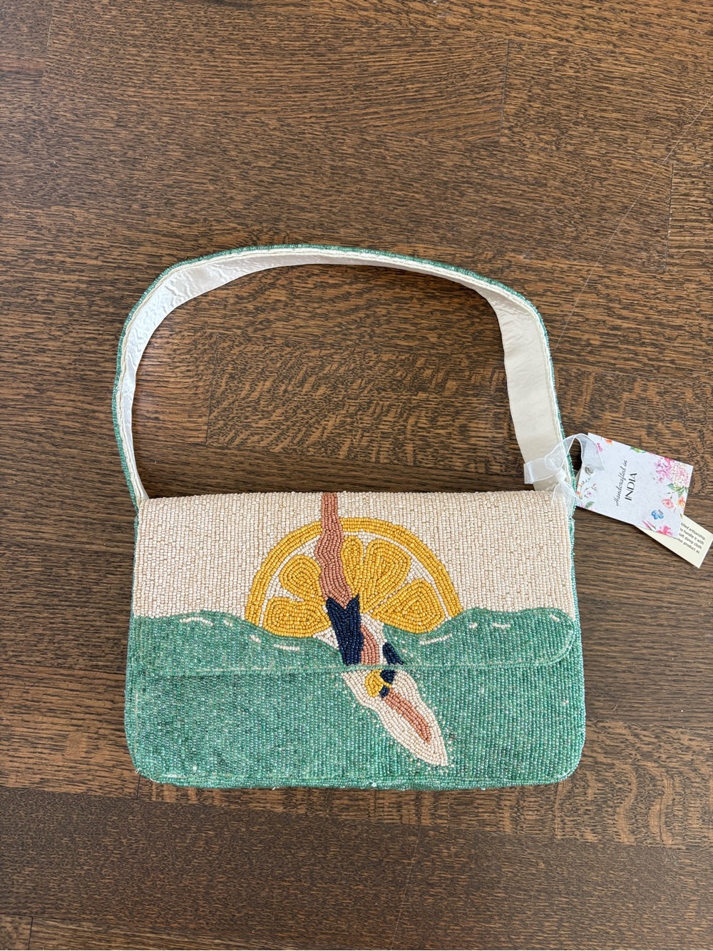 NWT Beaded Summer Lemon Swimmer Shoulder Bag